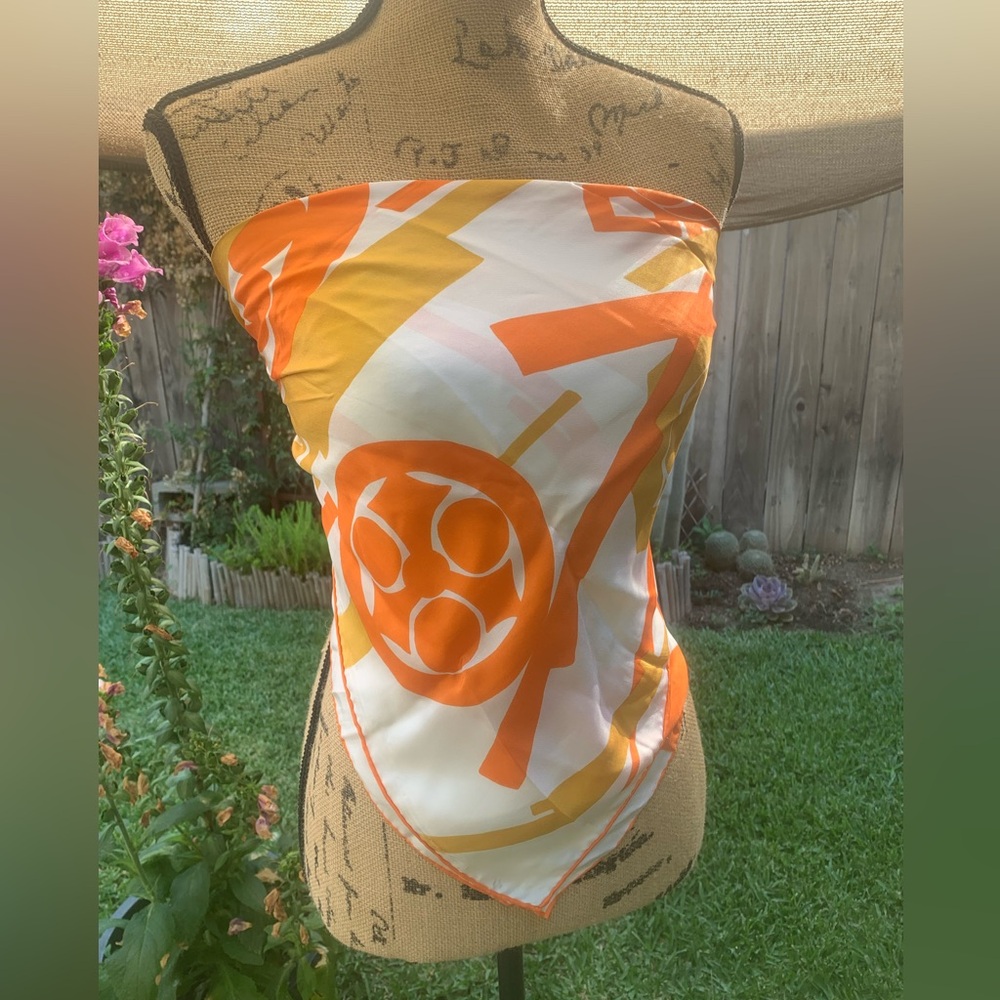 2/$20 Orange and White Vintage Silk Scarf/ Bandeau Top